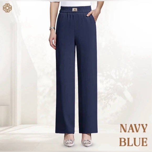 Glamorease Pants - Glamorease Drape Pull On Pants Women's Size XL Regular Navy Straight Leg NWT